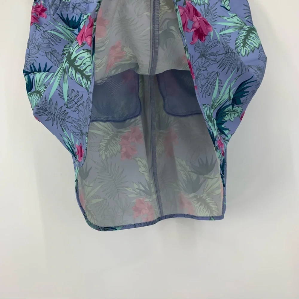 Duluth Trading Co Blue Green & Pink Tropical Palm Pull On Swim Skirt Cover Up